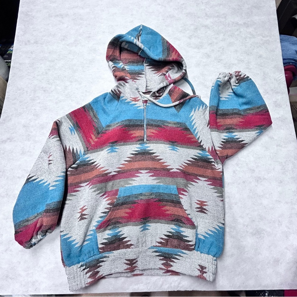 Aztec Patterned Hoodie - Blue and Red Women’s Small